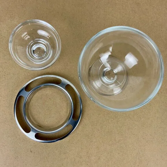 Vintage Glass Stainess Steel Ring Caviar Shrimp Cocktail Icer Server - Picture 6 of 16